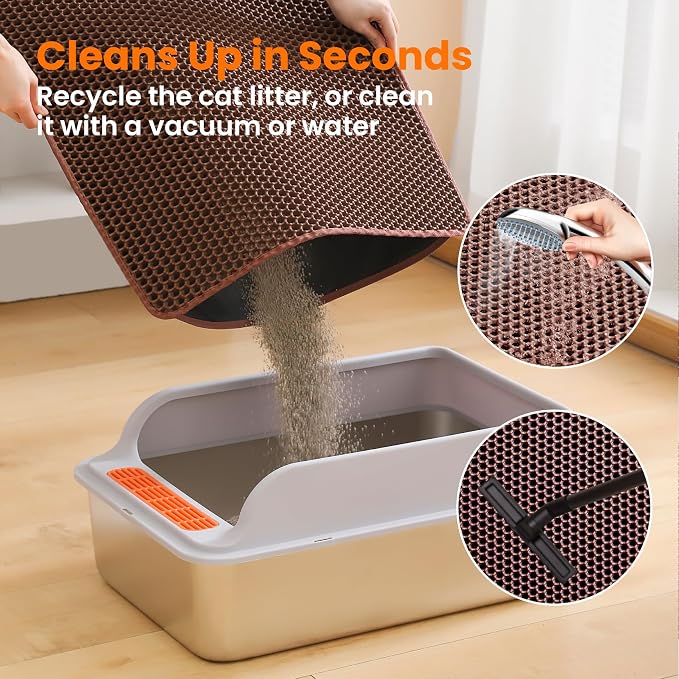 Extra Large Cat Litter Mat XXL, Double Layer Honeycomb, Brown | 46x26”, Reduces Litter Tracking, Easy to Clean, Waterproof, Non-Slip, Soft on Paws, Scratch Resistant, Brown, XXL - Image 5