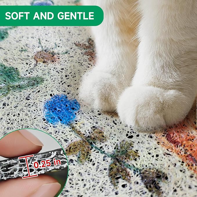Cat Litter Mat, 35" x 23" Litter Mat, Traps 100% Cat Litter, Non-Slip Litter Box Trapping Mat, Cute Decor Mat, Easy Clean for Scatter Control, Waterproof Urine Protection - Image 5