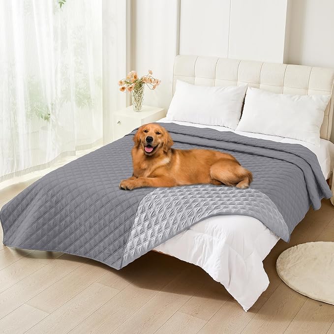Smiry Waterproof Reversible Dog Bed Cover Pet Blanket | Pet Friendly, Soft Fabric, Washable Dog Blanket for Furniture Bed Couch Sofa, Checkered (82"x120", Grey/Light Grey) by Smiry