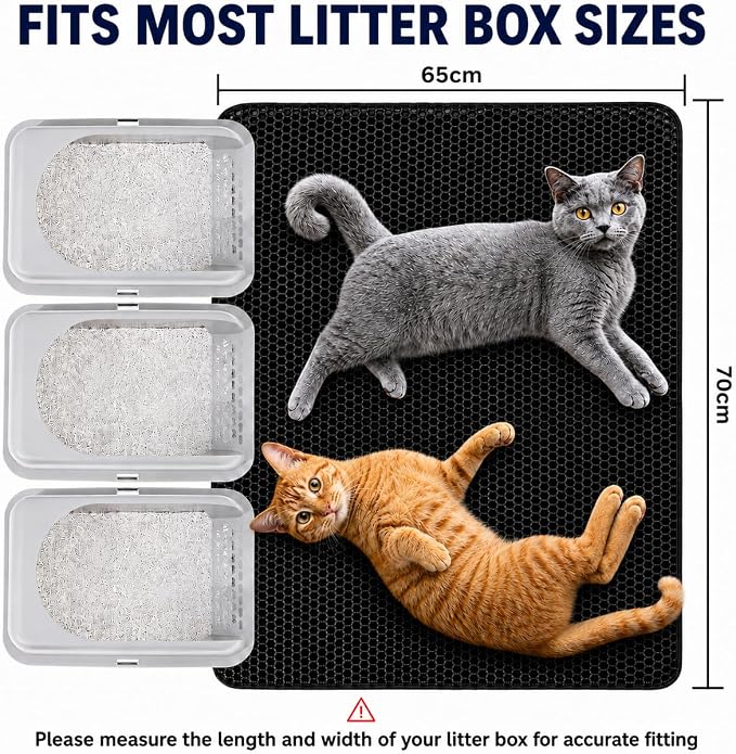 Cat Litter Mat 24 x 18 Inch, Double-Layer Honeycomb Litter Trapping Mat with Waterproof Leatherette Bottom, Urine-Resistant, Non-Slip, Easy to Clean, （Black） - Image 5