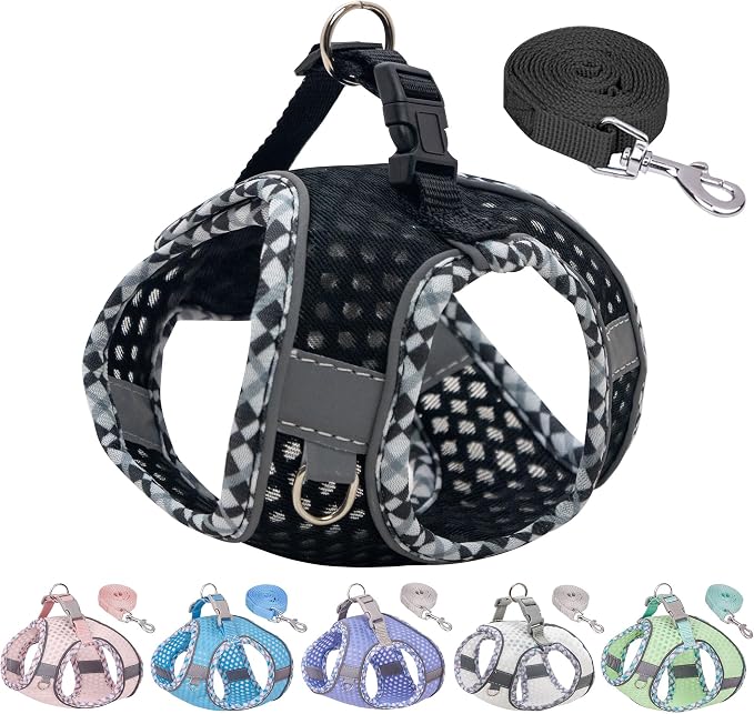 Summer Soft Dog Vest Harness and Leash Set Ultra Thin Diamond Mesh | Step in Adjustable Dog Harness with Padded Vest for Medium Size Dogs in Hot Weather Black L by PetSuppliesManufacturer