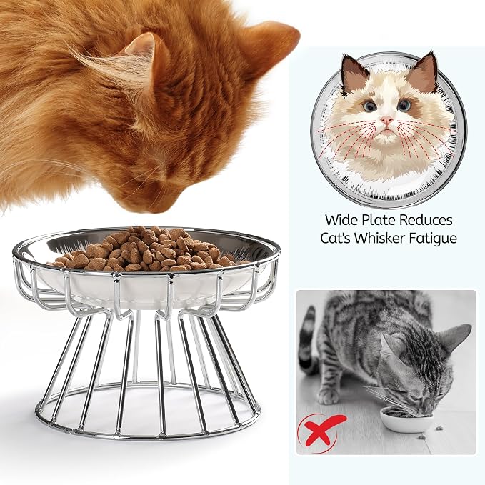 Cat Bowls, Elevated Bowl, Raised Ceramic Dish with Metal Stand, Pet Water or Food Feeding Station for Indoor Cats, Kitten,Dishwash Safe - Image 2