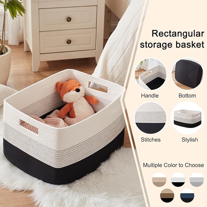 OIAHOMY Blanket Basket Laundry Basket Dog Toy Basket 75L Gradient Black | Large Storage Basket,Baby Basket,Toy Storage,Woven Rope Basket for Blankets,Blanket Storage for Living Room - Image 5
