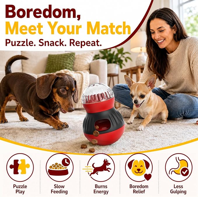 HCY&WLD Dog Interactive Puzzle Toys Adjustable Treat Dispensing Ball (Red) | Sturdy Material, Self-Righting Wobble Base, Indoor Enrichment, Slow Feeder, Smarter Play, Mental Stimulation, Boredom Buster - Image 6