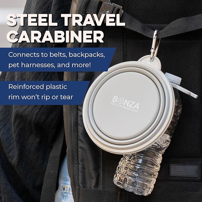 Bonza Collapsible Dog Bowls - Small 12 oz, Dog Travel Accessories, Silicone Portable Dogs Bowl & Water Dish with Reinforced Rim & Carabiner for Hiking, Camping, and Car Trips, Black - Image 4
