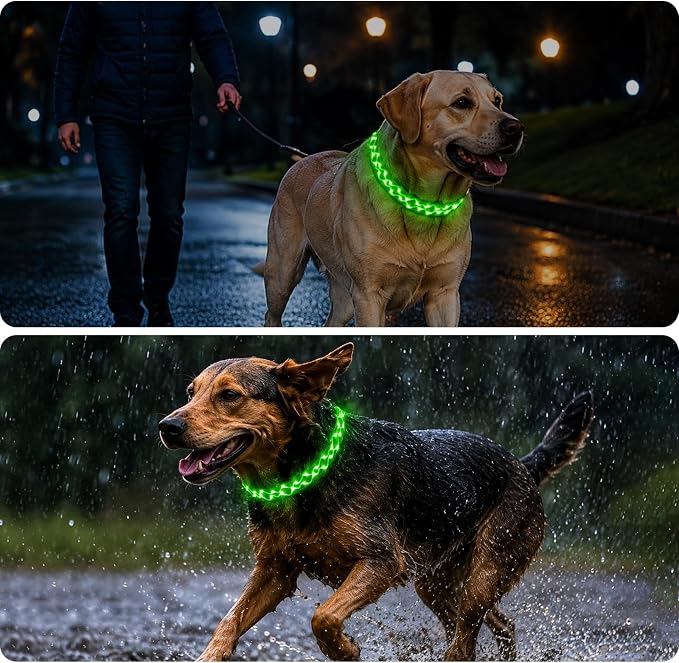 Rechargeable LED Dog Collar for Night Walking, Embroidered Rope Light | The LED light is visible from 360 degrees, anti-loss and enhancing outdoor walking safety(Small Green) - Image 8