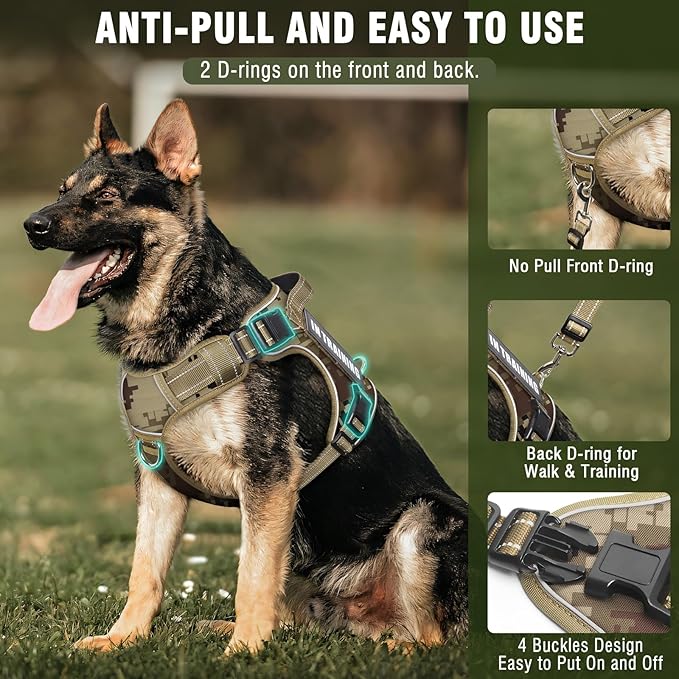Tactical Dog Harness and Leash Set with 10 Patches for Large Dogs | Heavy Duty No Pull Service Animal Dog Vest with Dog Seat Belt ,Adjustable Reflective Easy Walk for Training Hiking Camo L - Image 4