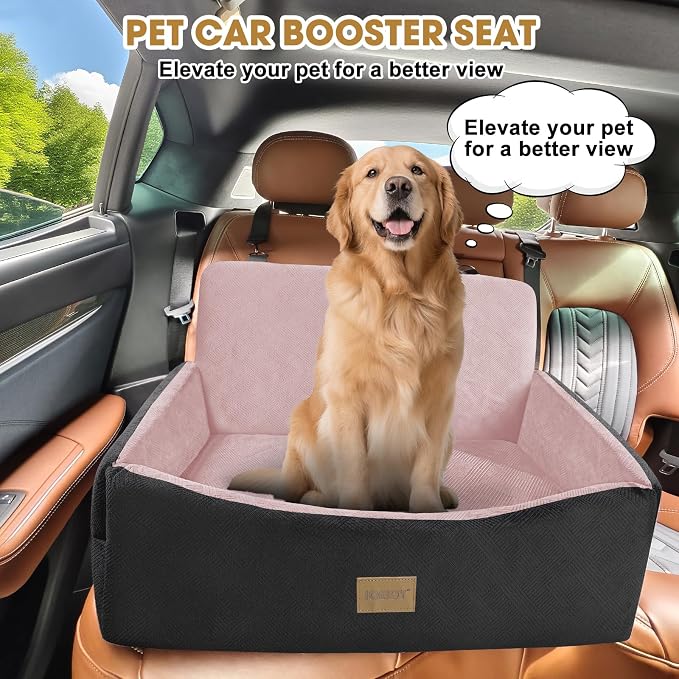 JOEJOY Dog Car Seat for Large Medium Sized Dogs Under 55 lbs, Dog Booster Seat for 2 Small Dogs with Detachable Washable Cover, Memory Foam Pet Car Seat with 2 Safety Belts and Storage Pockets - Image 3