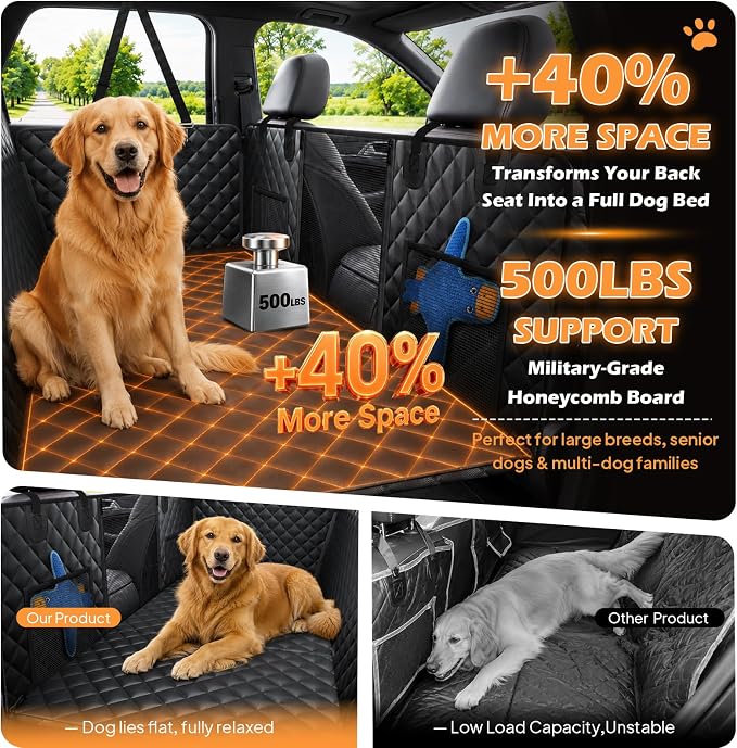 Waterproof Hard Bottom Back Seat Extender for Dogs XL, Truck SUV Cover | Waterproof, Honeycomb Board, No-Sag Support, Non-slip Dog Hammock for Truck Full-size SUV, Include Dog Seat Belt, Mesh Window - Image 4