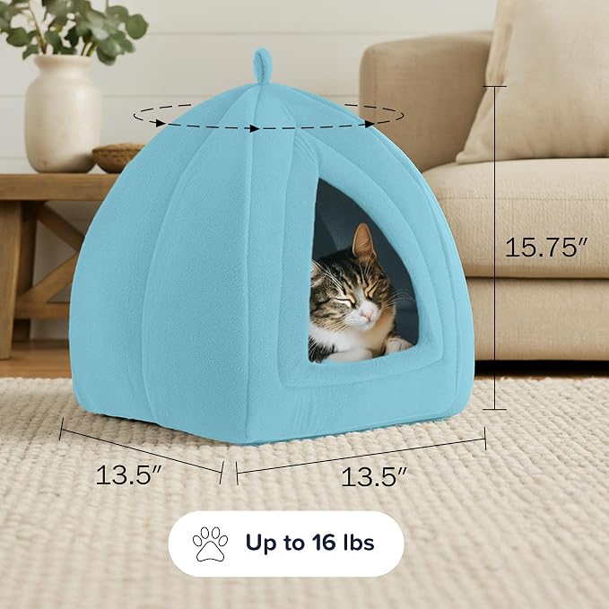 PETMAKER Cat House Indoor Bed with Removable Foam Cushion, Blue | Plush Cat Tent Bed for Small Kittens, Rabbits, Guinea Pigs, and Other Small Animals, Comfortable Cozy Pet Hideaway - Image 6