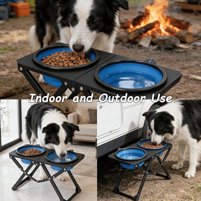 Foldable Elevated Dog Bowl Holder with 2 Large 50.7oz Folding Water Bowl, 10.2" Tall Raised Dog Bowl Stand for Medium/Large Breeds, Indoor and Outdoor Use - Image 6