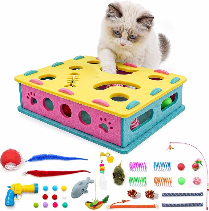 21 Pcs Interactive Cat Toys for Indoor Cats, Cat Puzzle Box with Rechargeable Automatic Ball, Hanging Toy, Plush Mice and Balls 3-in-1 Kitten Toys for Indoor Bored Kittens by MOYMO