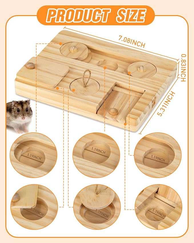 Guinea Pig Foraging Toys, 6 in 1 Hamsters Wooden Interactive Enrichment Toys, Treat Dispenser for Small Animal, for Rabbits, Bunny, Chinchillas, Rats and Gerbils - Image 2