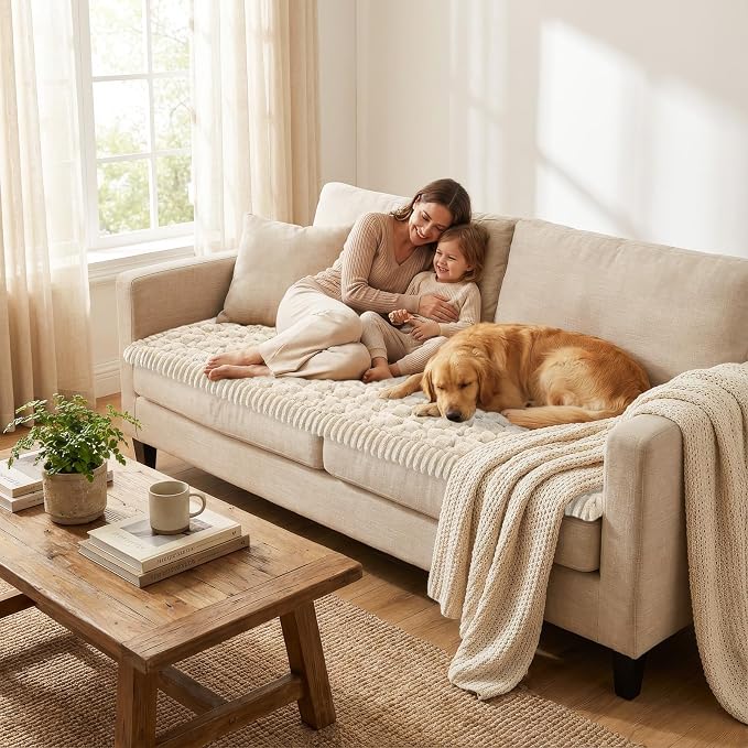 Smiry Non Slip Couch Covers for Dogs, Scratch Resistant Pet Sofa Protector | Machine Washable Soft Fuzzy Thick Furniture Cover for Sofa Loveseat Sectional Large Dogs, Apricot, 27.6" x 70.9" - Image 5