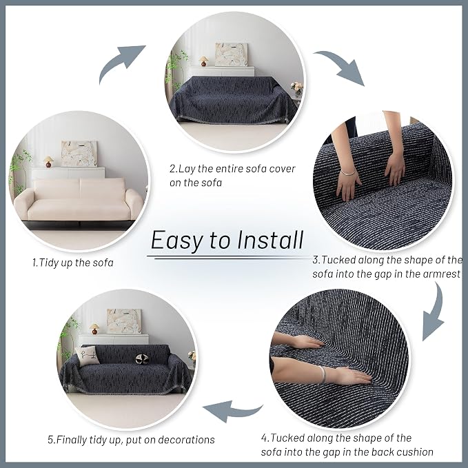 MYSKY HOME Couch Covers for 2 Cushion Couch Sofa, Chenille L Shape Sectional Couch Cover - Pet-Friendly, Machine Washable, Non-Slip Sofa Protector for Dogs, Kids, 71"x118", Navy - Image 7