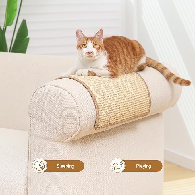 FUKUMARU 2 Packs Cat Scratching Mat, 23.6 x 15.7 Inch Cat Scratcher Pad | Natural Sisal Cat Scratch Mat for Indoor Cats, Horizontal Cat Wall Scratcher Floor Rug with Sticky Tapes, Furniture Protector - Image 6