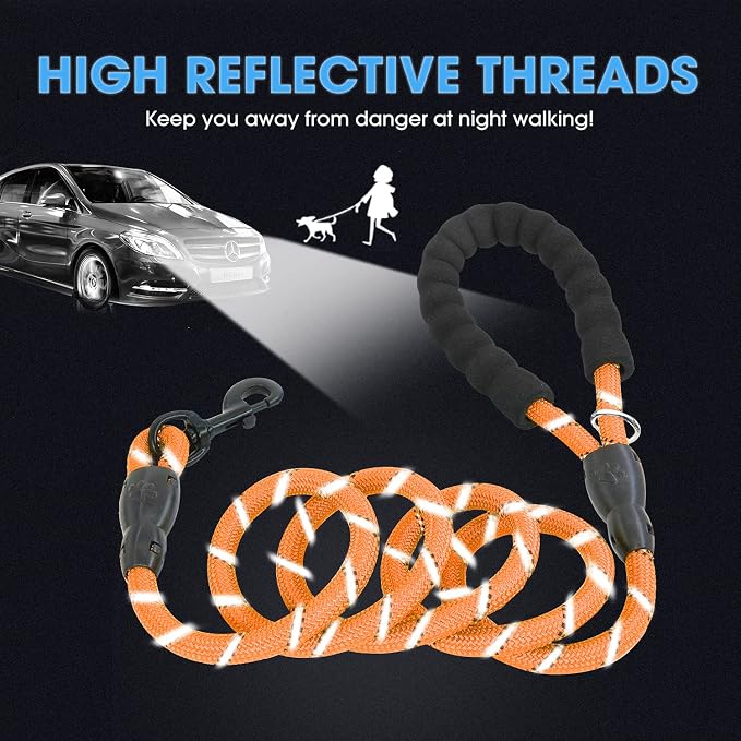 2/4/5/6 FT Dog Leash with Comfortable Padded Handle and Highly Reflective Threads for Small Medium and Large Dogs (6FT-1/2'', Orange) - Image 4