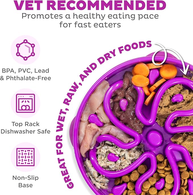 Outward Hound Fun Feeder Slo Bowl – Large 4‑Cup Capacity, Slow Feeding, Medium to Large Dogs, Non‑Slip, Purple, Flower Pattern | Slows Fast Eaters, Can Aid Digestion, Holds 4 Cups Dry or Wet Food, Non-Slip Base, Easy Clean, No BPA, Medium to Large Dogs - Image 3