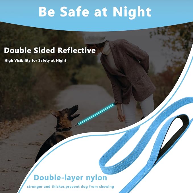 Dog Leash 4ft Long,Double Handle Dog Leash for Control Training | Heavy Duty Dog Leads with Traffic Padded Handles, Reflective Leashes for Small Medium Large Dogs(4ft, Sky Blue) - Image 4
