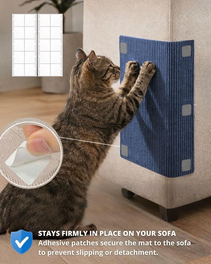 Corner & Wall Cat Scratch Mat, Self-Adhesive Trimmable Cat Scratcher, Wall Mounted Scratching Pad for Indoor Cats, Sofa Furniture Protector, Cat Post Cover Replacement (Blue, 23.6''x11.8'', 3-Pack) - Image 5