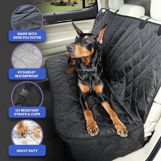 4Knines Heavy-Duty Rear Seat Cover for Dogs - Fitted, Tan Reg | K9-Shield waterproof layer, non-slip backing, quick-release clips for easy install and cleanup. Machine washable. - Image 5