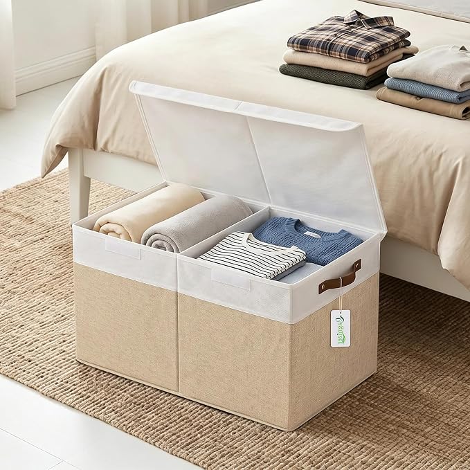 Bagnizer Large Toy Storage Box with Lids, Collapsible Sturdy Baby Storage Organizer Chest Bin Basket for Kids, Boys, Girls, Playroom, Nursery, Bedroom, Closet 25"x13"x16" (Beige and White) - Image 9