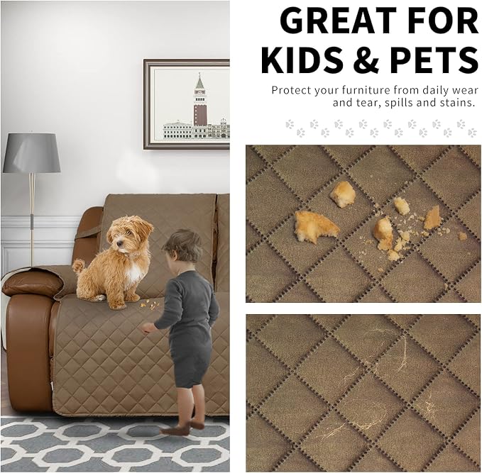 Easy-Going Reversible Couch Cover for 3 Seat Recliner Sofa, Camel/Ivory | Washable Sofa Slipcover For Dogs, Sofa Cover For Recliner, Furniture Protector Mat, Pet Friendly - Image 3