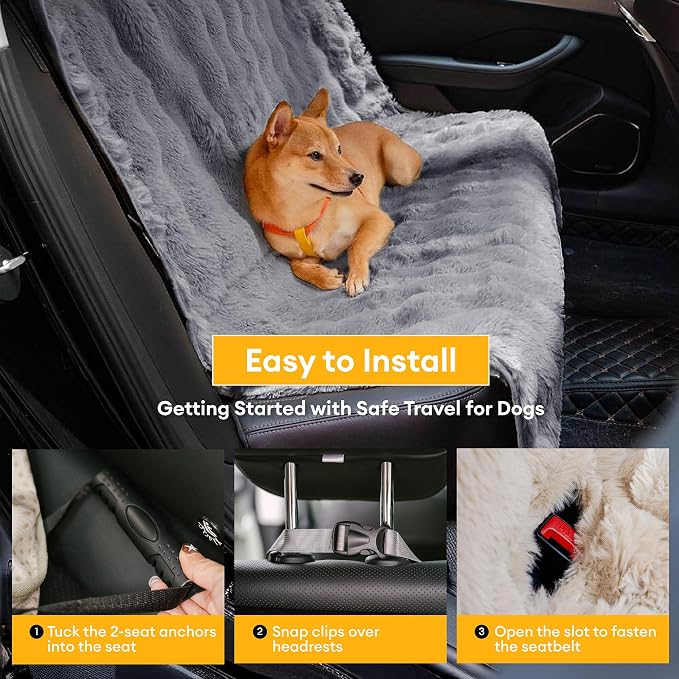 FUNNY FUZZY Luxurious Dog Car Seat Cover, Waterproof Backseat Covers | Faux Rabbit Fur, Full Backseat Protector, Non-Slip, Hair, Dirt & Scratch Defense, Machine Washable, Fits Cars, SUVs & Trucks - Image 3