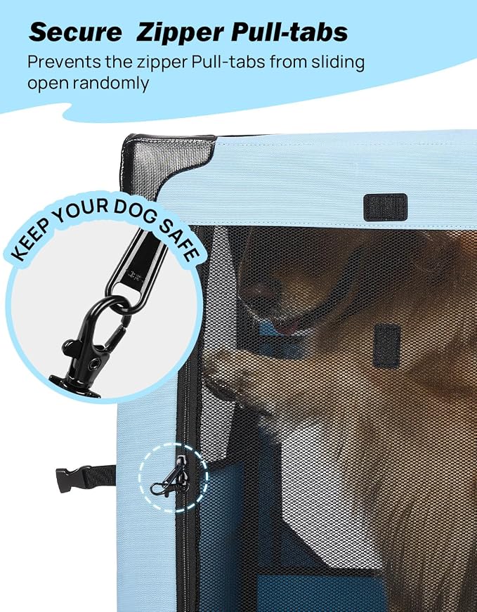 JOYTUTUS Collapsible Dog Crate, 38 Inch Portable Pet Crate for Car, Travel Dog Kennel Foldable Dog Crate for Large Dog 70lbs, Soft Cat Carrier Fit for Indoor & Outdoor/Trunk (Blue) - Image 3