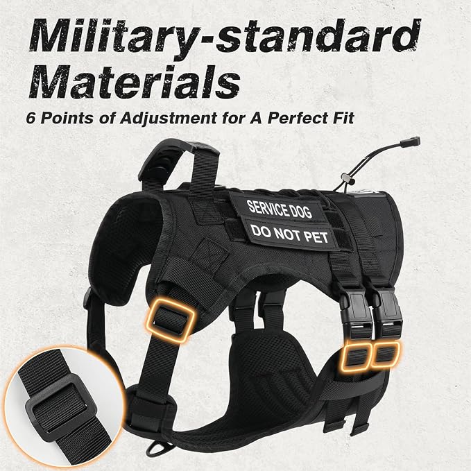 No Pull Tactical Dog Harness Small Sized Dog, Service Dog Vest, S, Black | Tactical Dog Vest Harness and Leash Set, Adjustable Military Service Dog Harness with Handle for Medium Large Dogs - Image 5