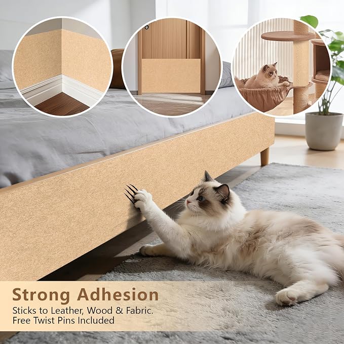 Cat Scratch Pad 78.7x15.8 Inch Self-Adhesive Trimmable Durable Cat Claws Furniture Protector for Couch Sofa Wall Door(Beige) - Image 4