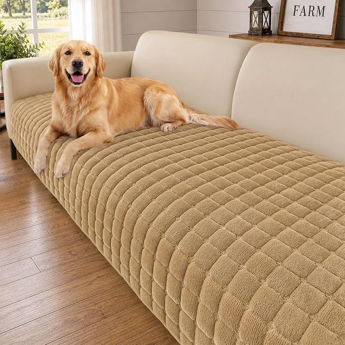 Smiry Velvet Couch Cover for Dogs, Non Slip Soft Sofa Protector for Pets | Washable Sofa Cover for Cats, Cozy Furniture Protector Against Pet Hair, Scratches, Fits Sectional Sofa(Camel, 36"x82.7") by Smiry