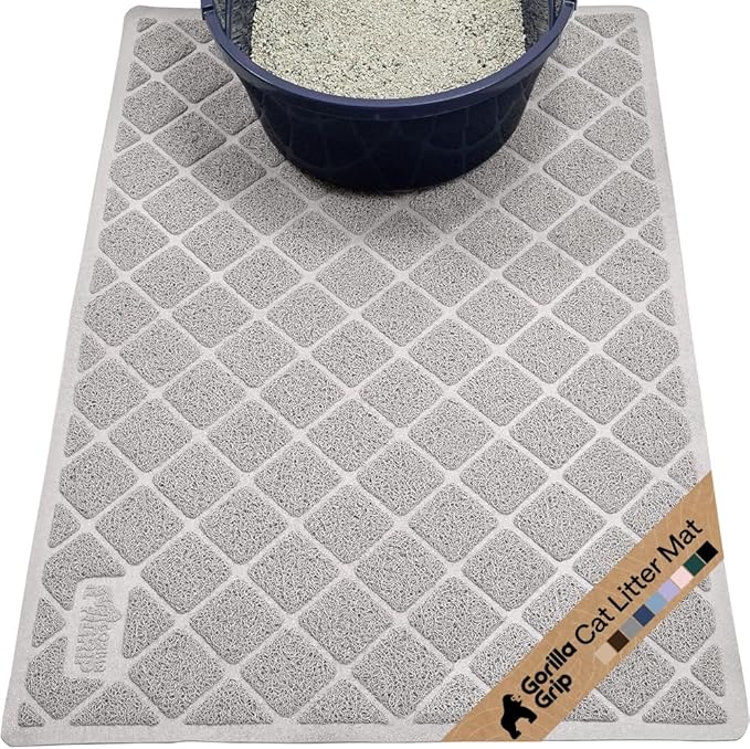 GORILLA GRIP Cat Litter Box Mat, Cushioned Coil Mesh Litter Trapping Mats, Scatter Control Supplies for Less Mess, Phthalate Free, Ultra Deep Catch Grooves, Rinse or Vacuum to Clean, 30x20 Light Gray by Unknown