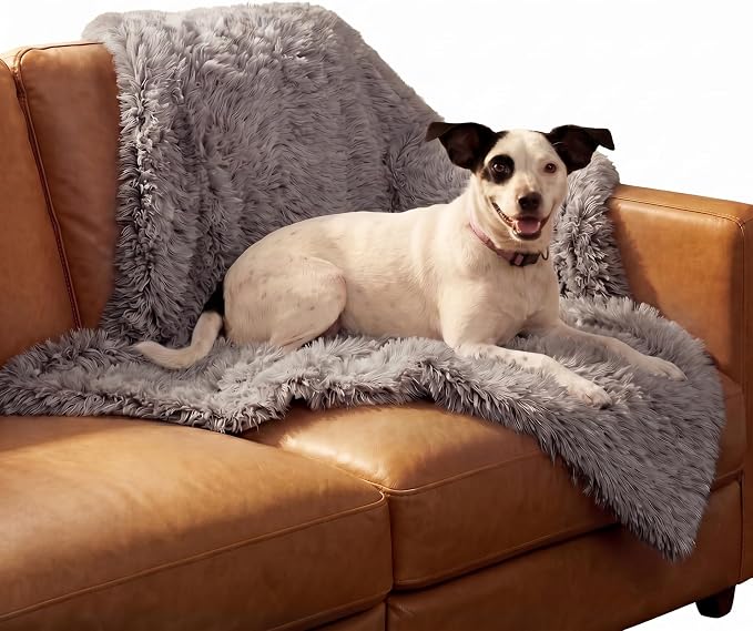 Furhaven Waterproof Throw Blanket for Dogs & Indoor Cats, Reversible Protective Pet Blanket, Medium, Long Faux Fur & Velvet, Gray by FurHaven