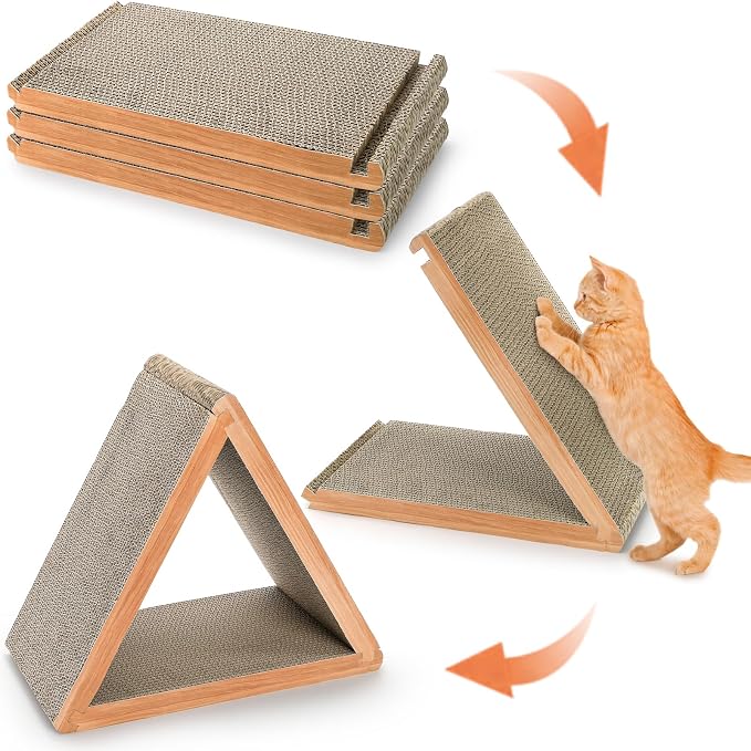 Nicunom 3-Sided Vertical Cat Scratching Post, Cat Scratcher Foldable, Triangle Cat Scratching Board, Multiple Angle Scratch Pad, 6 Usable Sides Recyclable Cat Scratcher Cardboard for Indoor Cats - Image 3