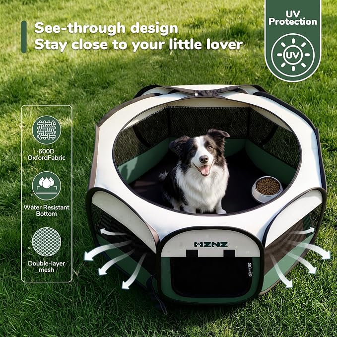 Dog Cat Small Animal Puppy Playpen Crate, Large, Dark Green | Portable Pop Up Pet Cage Enclosure Tent Kennel Indoor Outdoor with Carrying Case, No Assembly, Camping Use - Image 6