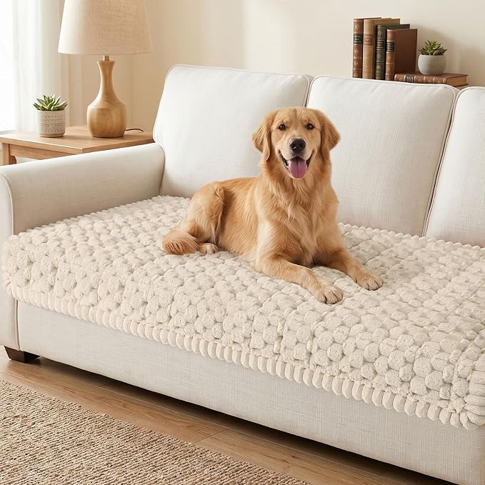 Smiry Non Slip Couch Covers for Dogs, Scratch Resistant Pet Sofa Protector | Machine Washable Soft Fuzzy Thick Furniture Cover for Sofa Loveseat Sectional Large Dogs, Apricot, 35.4" x 82.7" by Smiry