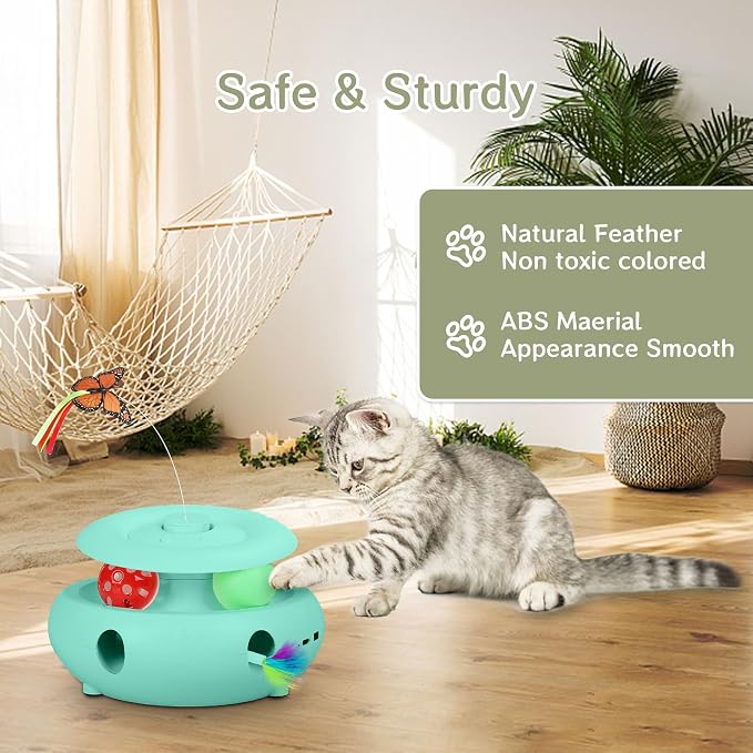 3-in-1 Interactive Cat Toys for Indoor Cats, Blue | Rechargeable Automatic with Fluttering Butterfly,Smart Sensor 6 Holes Mice Whack-A-Mole and Track Ball - Image 5