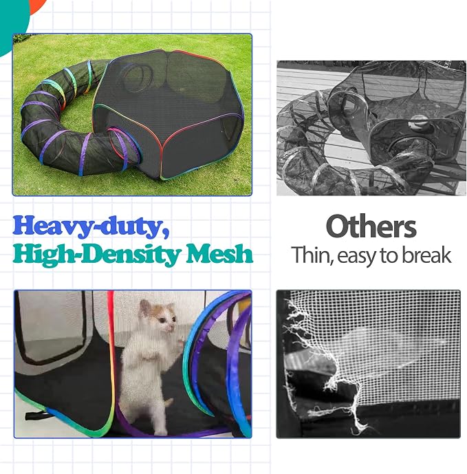 Outdoor Cat Enclosure, 2-in-1 Pop-up Portable Catio Playground | Foldable Cat Playpen with Tent & Tunnel, Breathable Mesh, Waterproof Bottom, Carry Bag, Outside and Indoor Use for Small Pets - Image 5