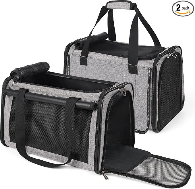 YUDODO 2 Packs 25 lbs Soft Sided Pet Carrier for Large Cat & Small Dog | Airline Approved, Lightproof Breathable Design, Side Pockets, Durable Mesh, Foldable and Portable, Grey*2 by YUDODO