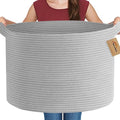 MEGASKET Extra Large Grey Storage Basket, 22" X 22" X 14" XXXL Blanket Basket for Living Room, Gray Wicker Woven Cotton Rope Baskets for Storage, Kids Toy Baskets Bins, Decorative Pillow Towel Basket by MEGASKET