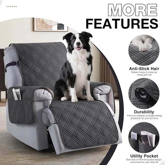 TAOCOCO 100% Waterproof Recliner Chair Covers, Non Slip Recliner Covers for Recliner Chair with Pocket, Washable Reclining Chair Cover Furniture Protector for Kids,Dogs(22'', Charcoal Gray) - Image 5