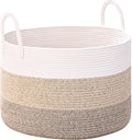 67L Large Woven Blanket Basket, Cotton Rope Baby Laundry Hamper with Handles, Kids Toy Basket for Classroom & Nursery, Soft Round Stuffed Animal Storage, Dog Toy Bin - 20"x13", Jute by Degeyoyo