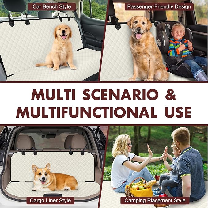 Waterproof Dog Backseat Cover for Cars, Non-Slip Pet Seat Protector, Beige - Image 6