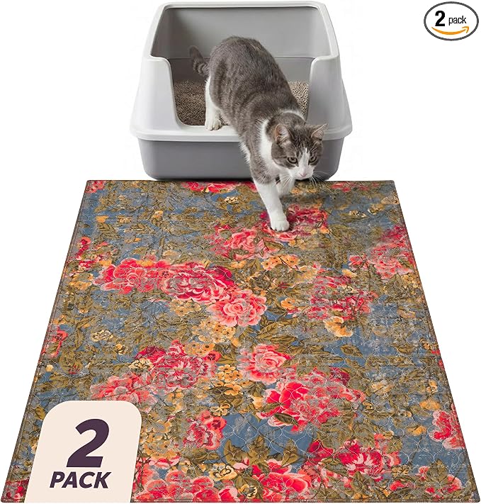 Lovewag Cat Litter Mat, Litter Box Mat, Heirloom Rose, 36x48, 2 Pack | Washable litter mat cover, kitty litter mat & cat mat for litter box, litter trapping mat, prevents tracking, multi-cat by Lovewag