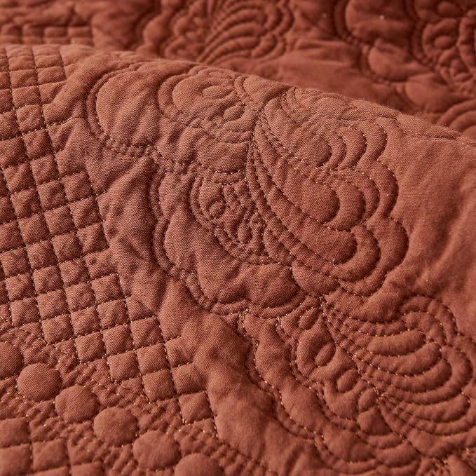 vctops Set of 2 Decorative Cotton Quilted Throw Pillow Covers 18x18 Cozy Boho Farmhouse Embroidery Cushion Cover Soft Accent Pillowcase for Couch Sofa Bed (Orange,18"x18") - Image 2