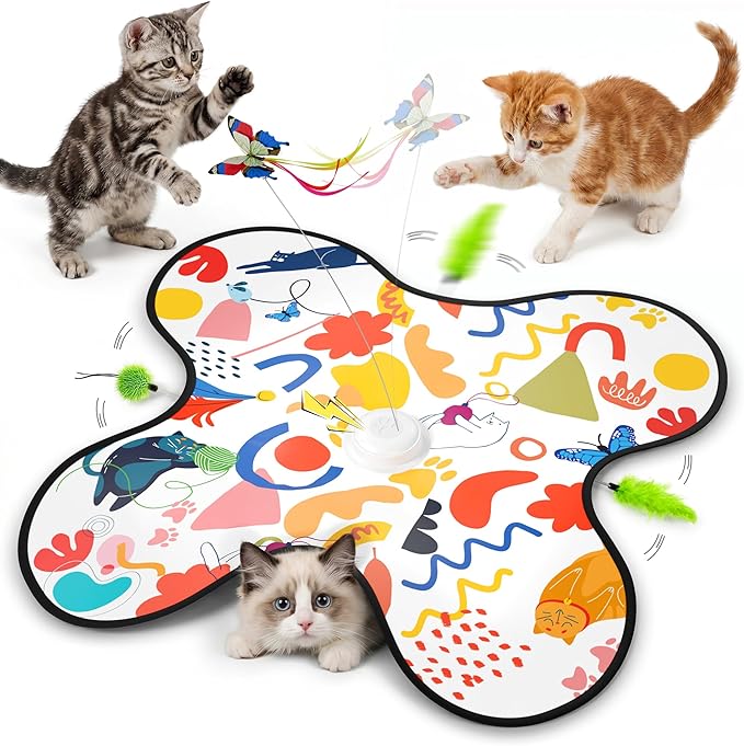 Aktor Interactive Cat Toy for Indoor Cats - Rechargeable Automatic Hide & Seek with Fluttering Butterfly, Moving Feather Wands & Realistic Prey Sounds | Motion Activated Exercise Toy for Bored Cats by Aktor