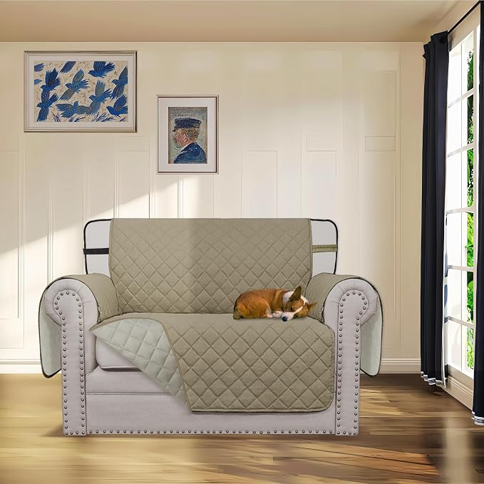 Easy-Going Reversible Chair Cover Washable Sofa Cover for Dogs Water Resistant Couch Slipcover Furniture Protector Cover with Adjustable Straps for Pets (Chair 30 in, Beige/Beige) | Machine Washable Slipcover For Dogs, Water Resistant Furniture Mat For... - Image 2