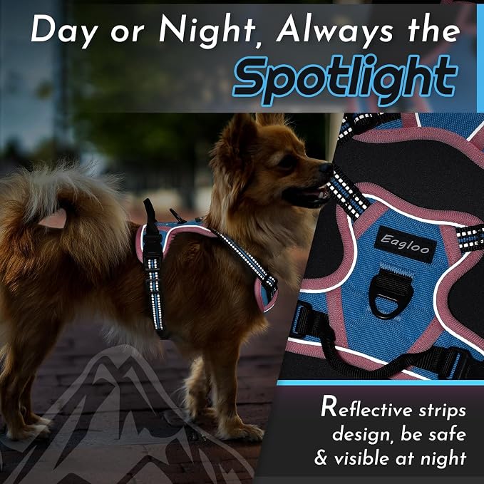 Eagloo Dog Harness for Small Dogs, No Pull Pet Vest with 2 Leash Clips | No Choke with Handle, Adjustable Comfort Fit, Reflective Strips, Easy Walking Control, Pink & Sky Blue, X-Small - Image 8