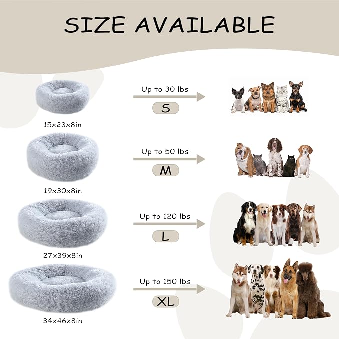 Bunlitent 23 inch Calming Dog Bed, Donut Dog Bed for Small Sized Dog, Grey | Plush Anti-Anxiety, Donut Shape, Warming Cozy, Round Cuddler Nest, Soft Cute,Marshmallow Cuddler Nest Pet Bed - Image 4